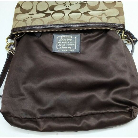 Coach Signature Brown Canvas Leather Trim Zipper Crossbody Shoulder Bag - Picture 10 of 14
